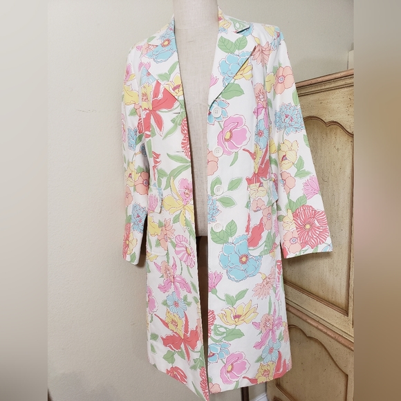 Willi Smith Floral Trench Coat, 100% Cotton, Women's Medium, Long Coat - Picture 2 of 7